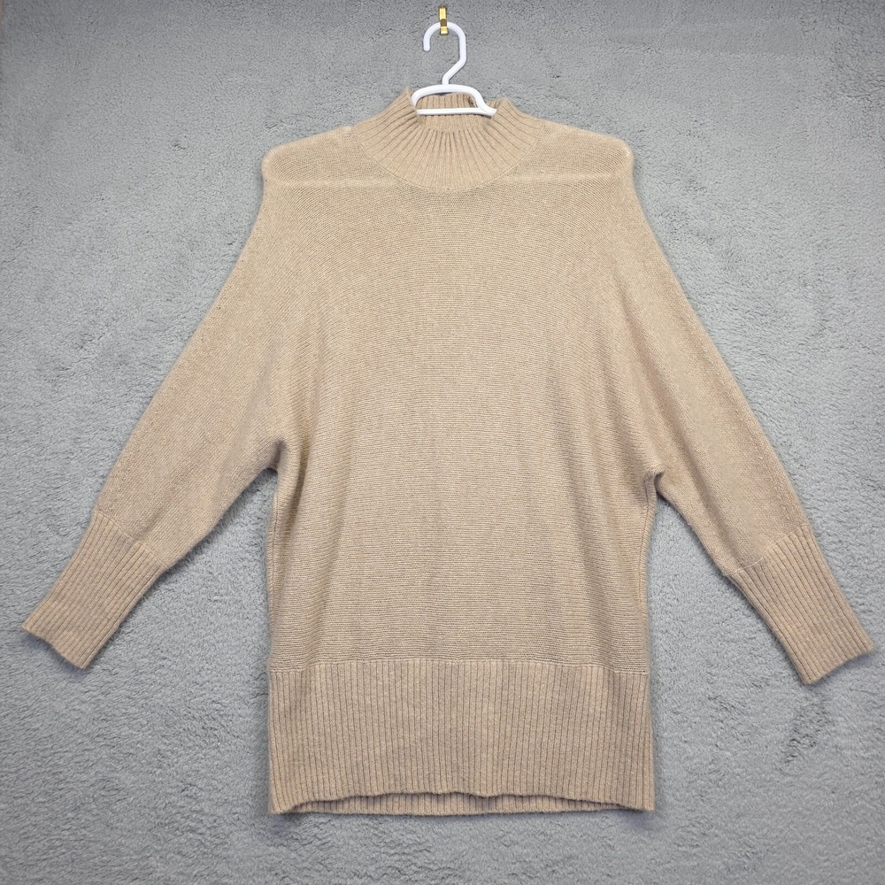 Lafayette 148 NY Sweater Womens XL Beige Mock Neck Open Knit Tunic Semi‎ Sheer